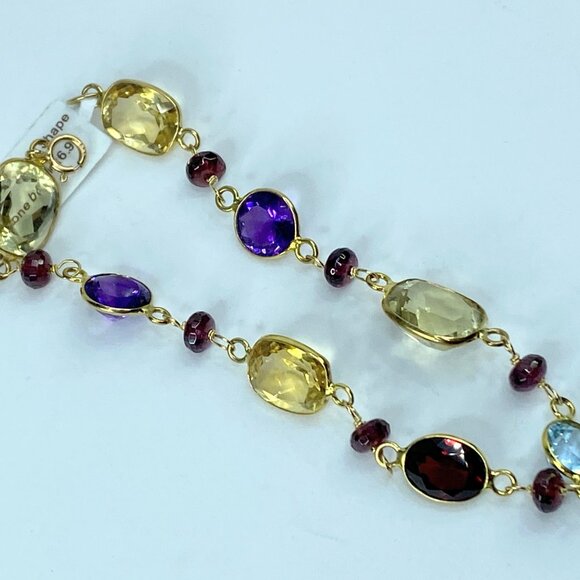 14K Multi colors & Shapes, Size Rainbow nature Gemstone bracelet 6.9g 7.25 JR961 - Picture 2 of 6